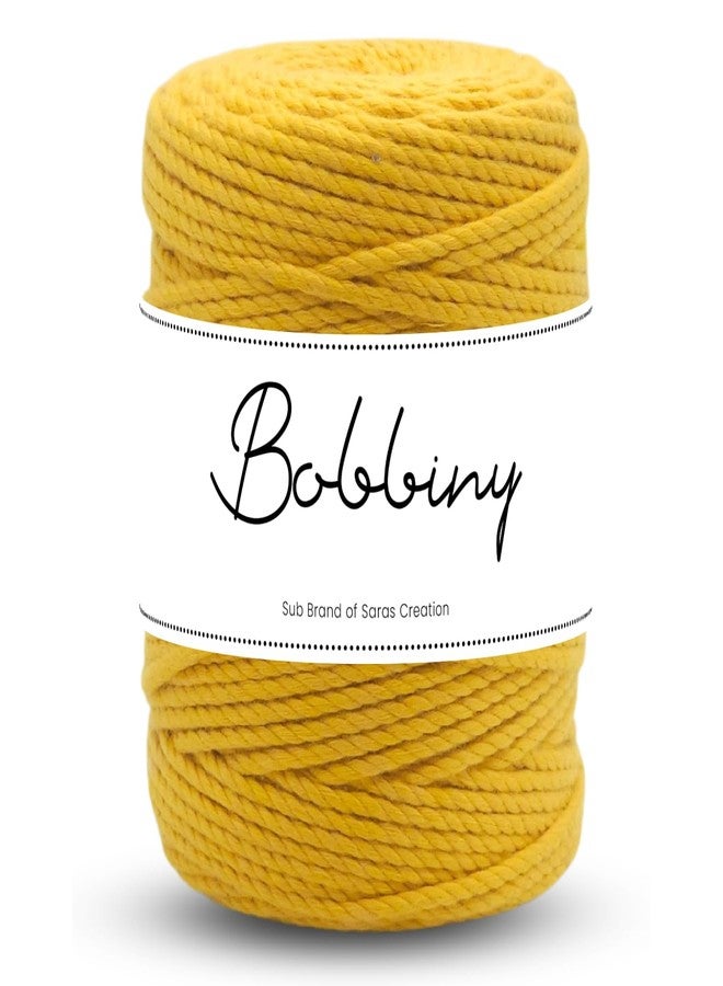 Bobbiny | 3 Ply Twisted Macrame Cotton Cord Dori (Roll Packaging) Thread for Macrame DIY and Other Projects | Mustard Yellow | 4mm,100 Meter